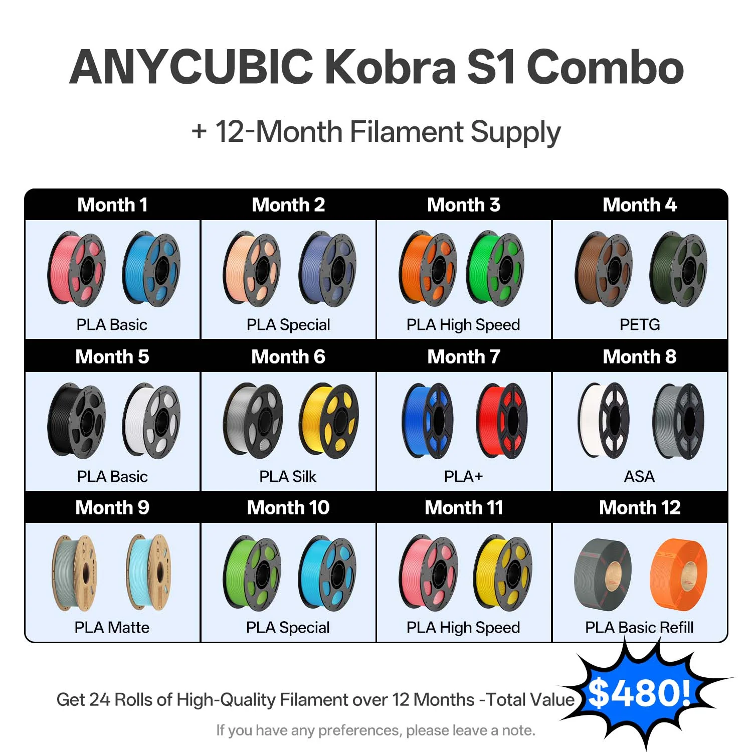 Anycubic Kobra S1 Combo 24 Rolls Filament with Free Shipping - Image 2